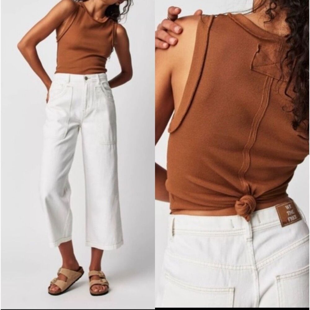Free People We The Free Kate Ribbed Stretch Tank Top Almond Ash Womens XS NEW